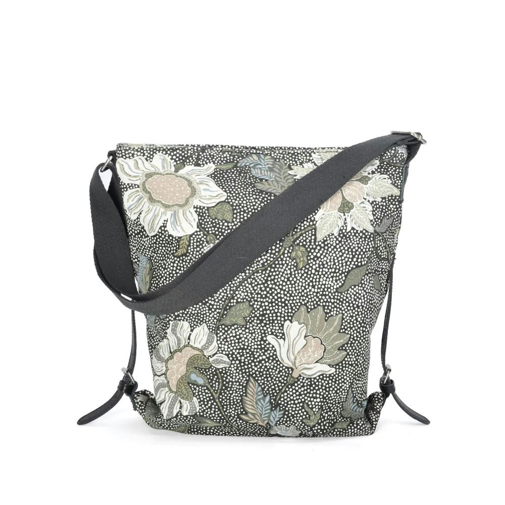 Ceannis Flower Linen Shoulder Bag black