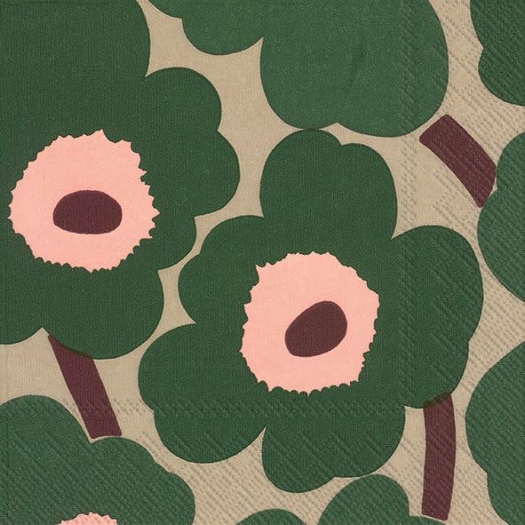 Marimekko Unikko pappersservetter green/rose