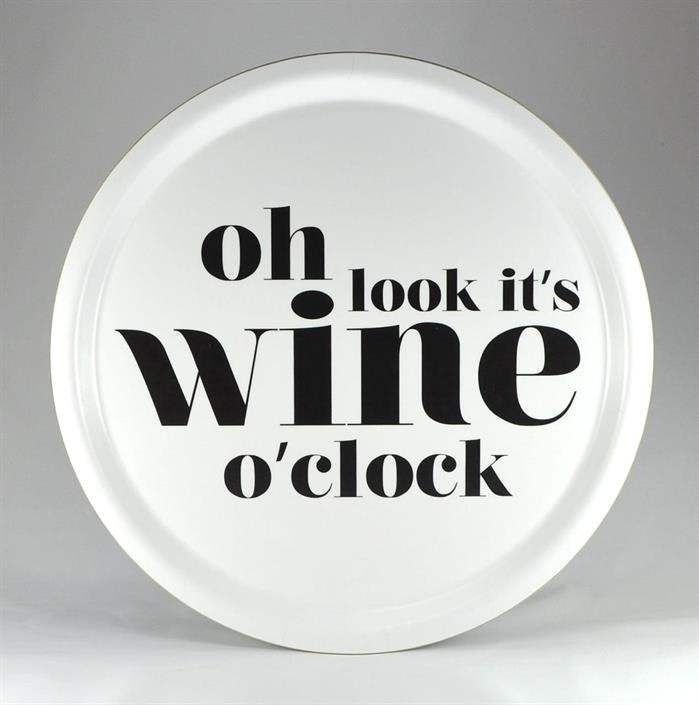 Mellow Design rund bricka Wine o'clock vit/svart