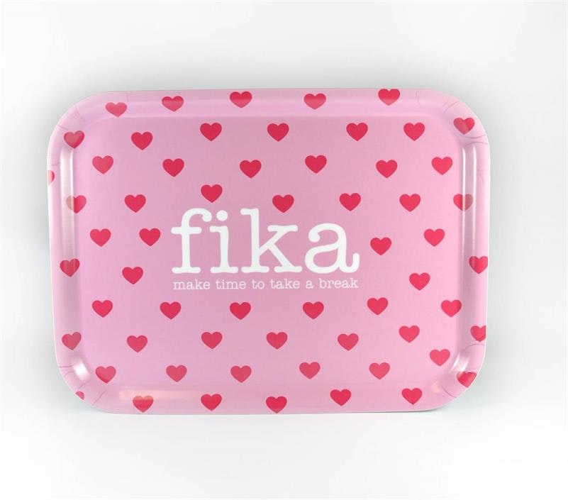 Mellow Design liten bricka Fika hjärtan rosa