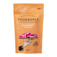 KORT DATUM! Food2smile - Raspberry Treats, karameller, 90 g (BF 2025-07-30)