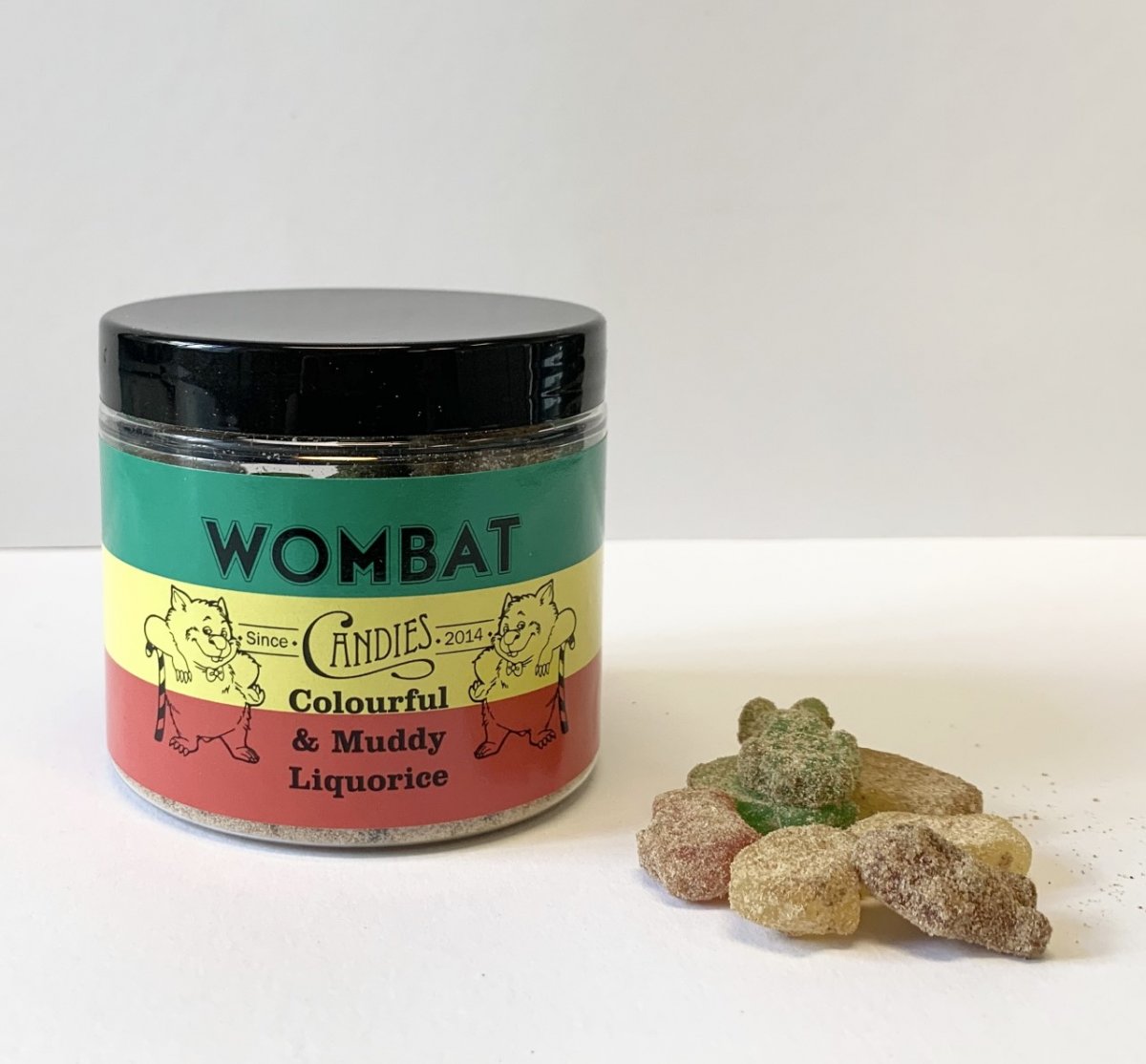 Wombat - Colourful & Muddy/Lakritspulveröverdraget Fruktgodis, 150 g