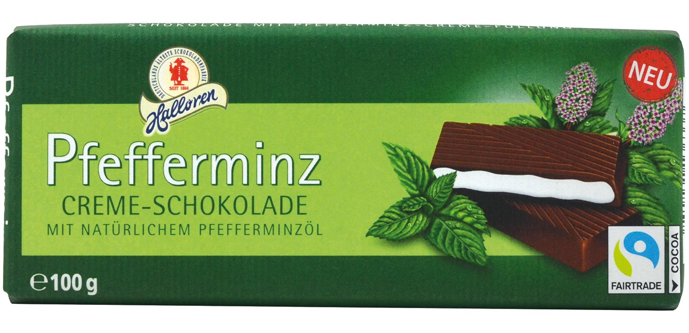 Halloren - Creme-Schokolade Pfefferminz/Chokladkaka  med Mintkräm, 100 g