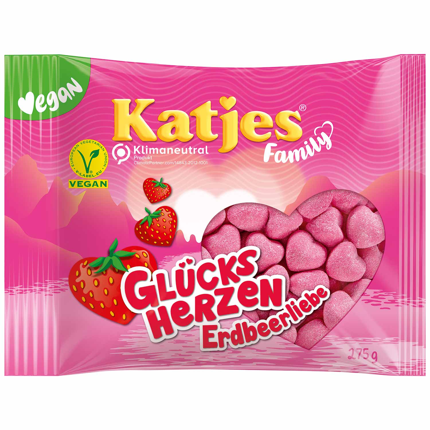 Katjes - Glücks-Herzen Erdbeerliebe/Sockrade Jordgubbshjärtan, 275 g