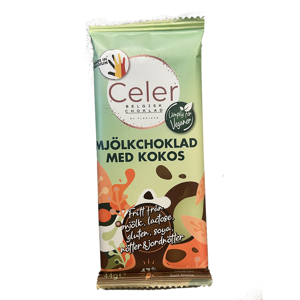 Celer - Ljus Choklad med kokos, chokladkaka, 44g (BF 2025-05-24)