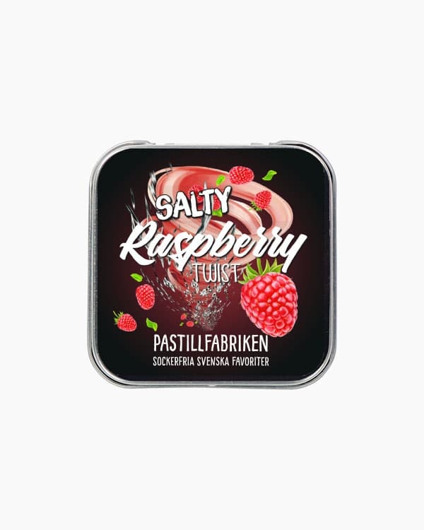 Pastillfabriken - Salty Raspberry Twist, plåtask, pastiller, 25 g