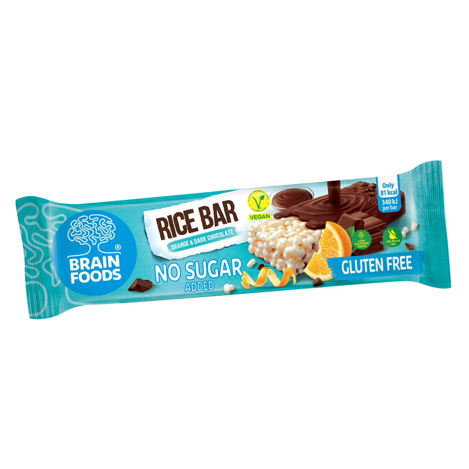 Brain Foods - Rice Bar Orange & Dark Chocolate, risbar, 18 g