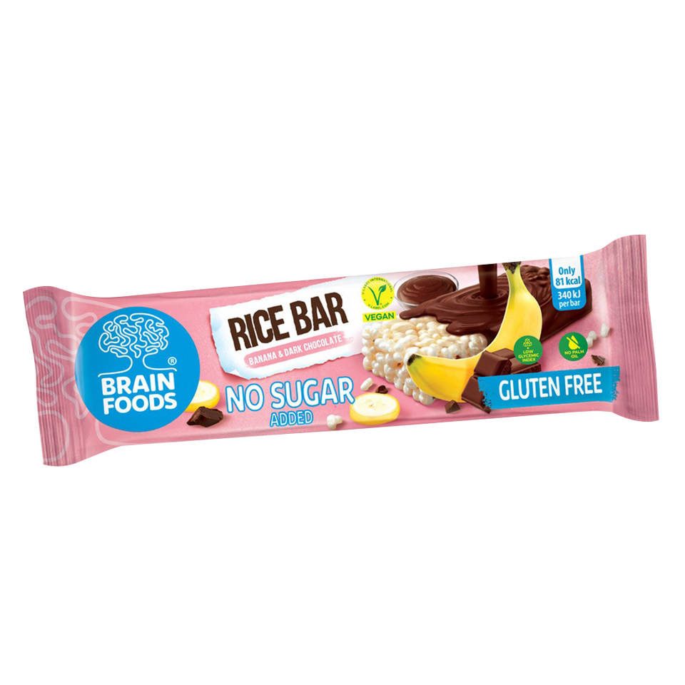 Brain Foods - Rice Bar Banana & Dark Chocolate, risbar, 18 g