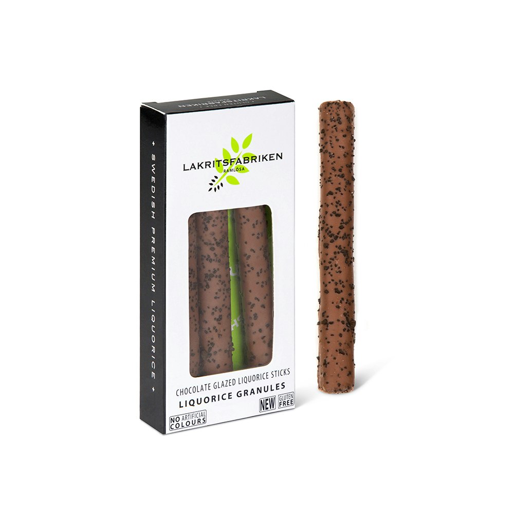 Lakritsfabriken - Liquorice Sticks Milk Chocolate & Granules, chokladdoppad saltlakrits, 45g
