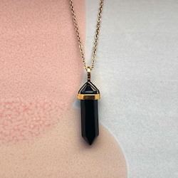 Svart Obsidian Halsband Guld