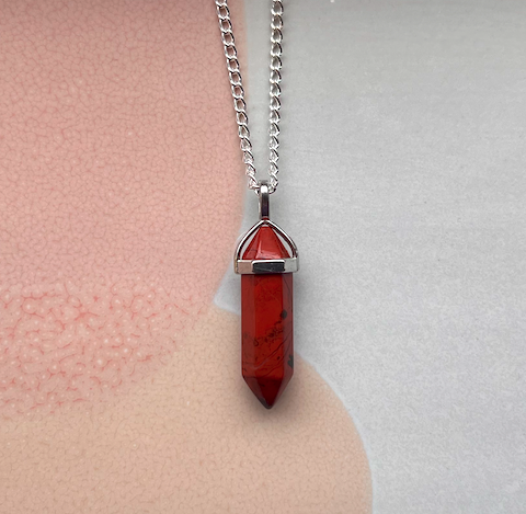 Kristallhalsband Röd Jaspis Silver