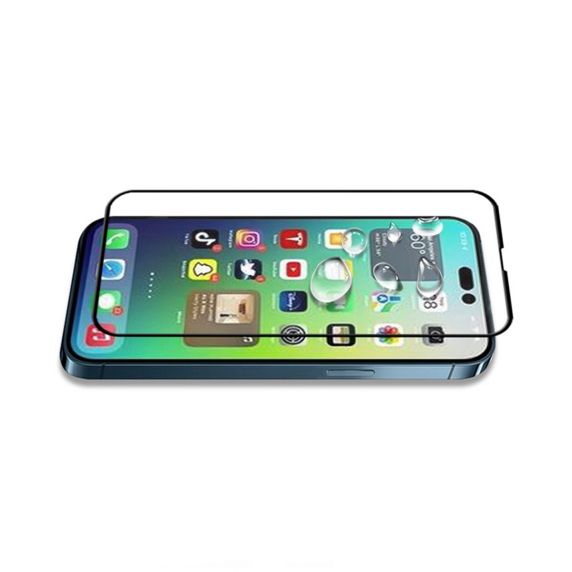 iPhone 15 MC Heltäckande Skärmskydd härdat glas med förpackning