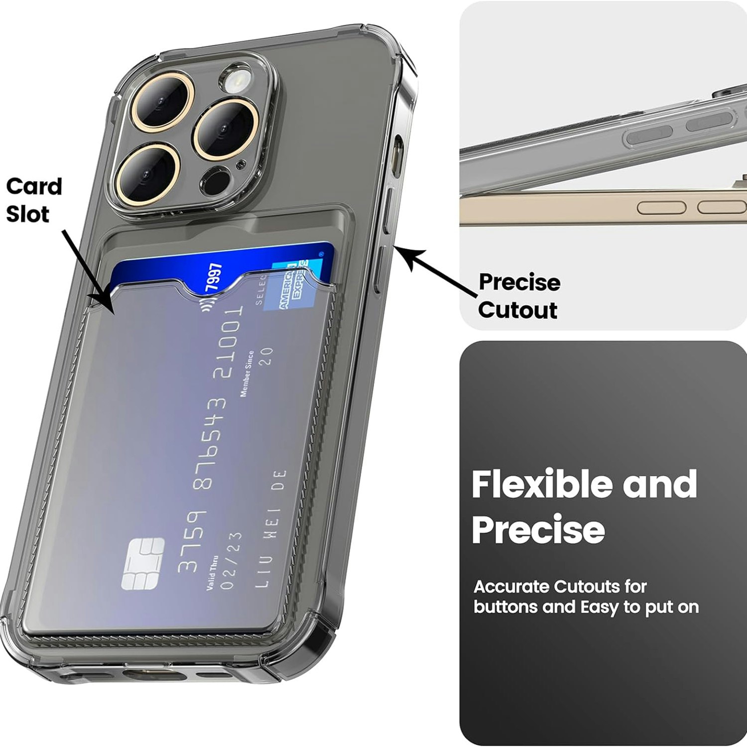 iPhone 13 Pro Stöttåligt Skal med Kortfack - grå
