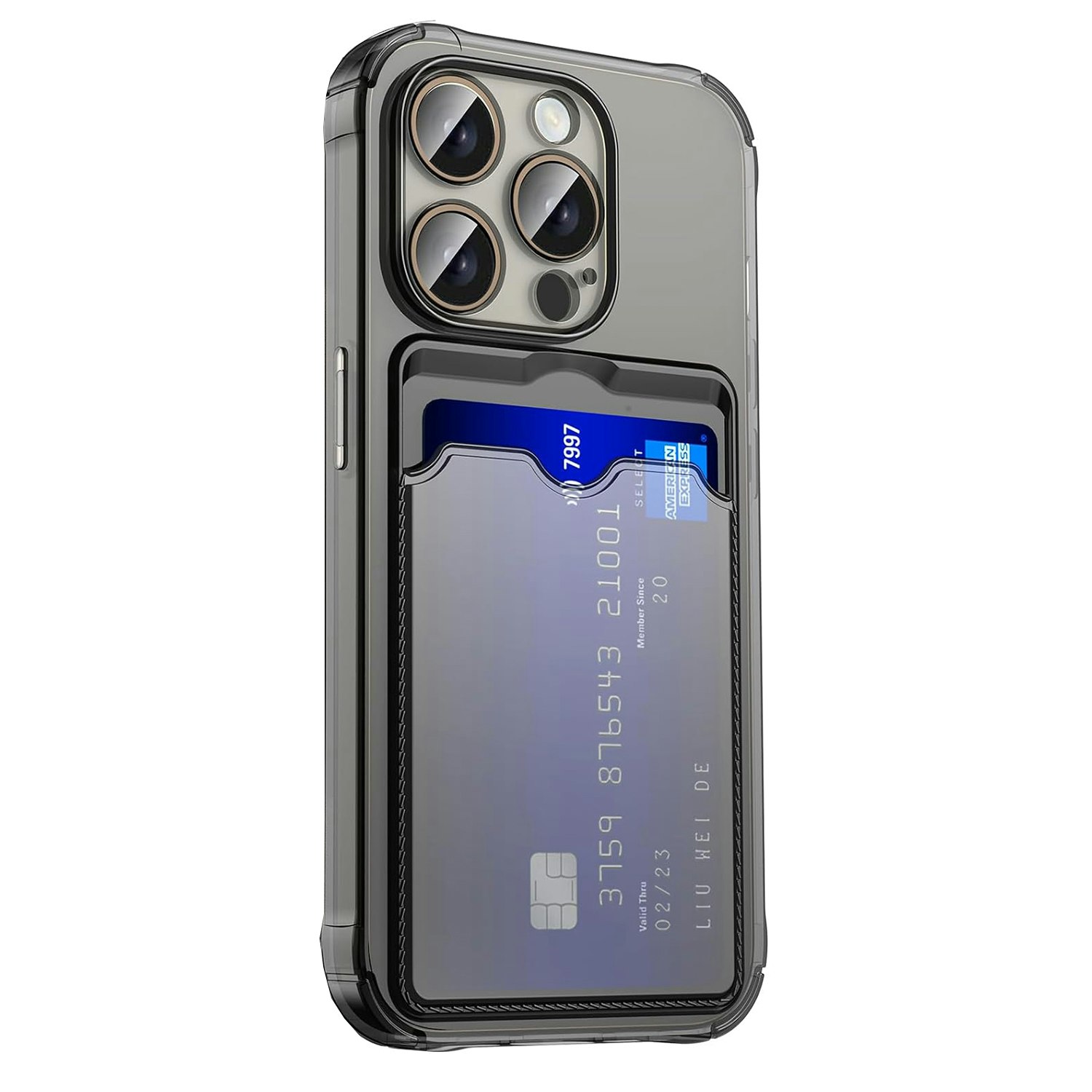iPhone 13 Pro Max Stöttåligt Skal med Kortfack - grå