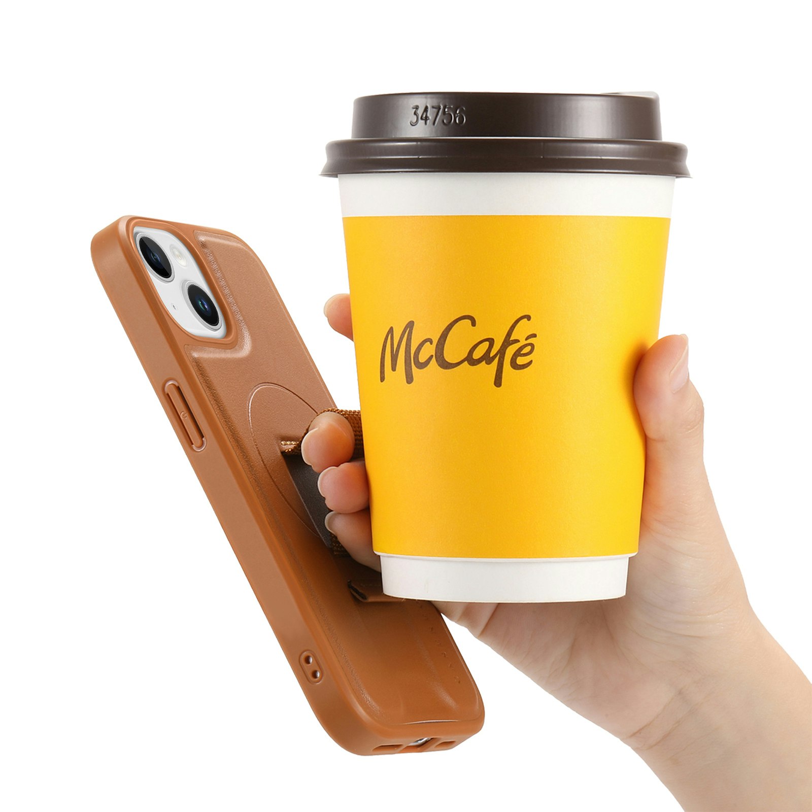iPhone 14 Plånbok med MagSafe-skal & fingerband Brun
