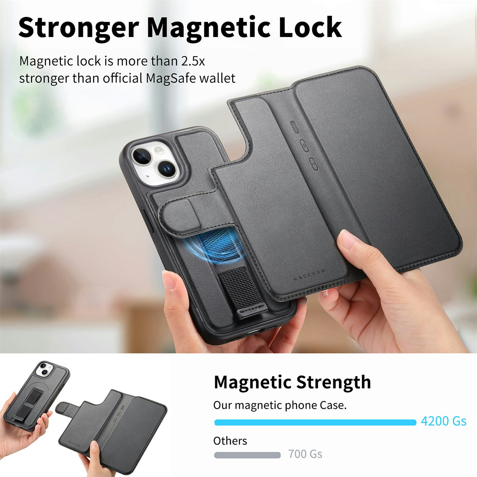 iPhone 14 Plånbok med MagSafe-skal & fingerband Svart