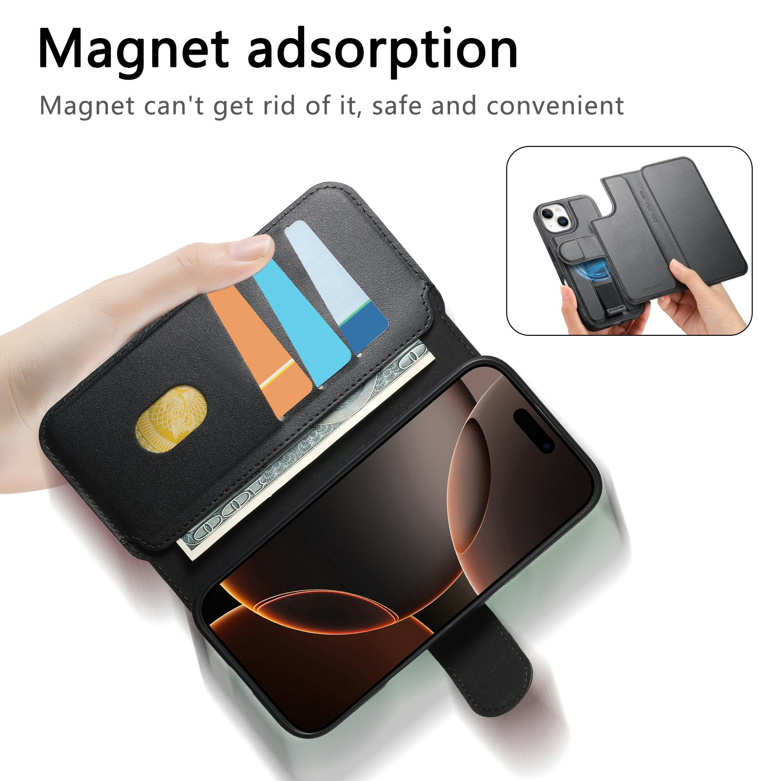 iPhone 14 Plånbok med MagSafe-skal & fingerband Svart