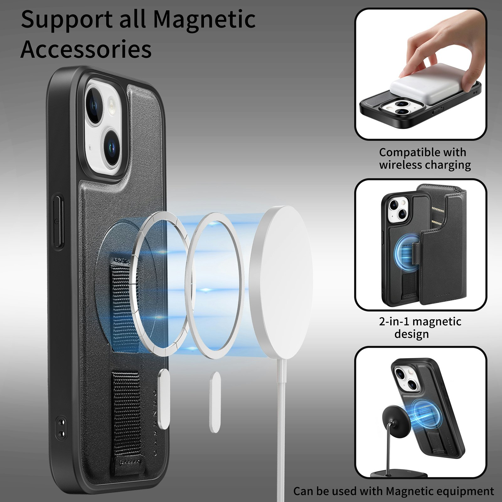 iPhone 15 Plånbok med MagSafe-skal & fingerband Svart
