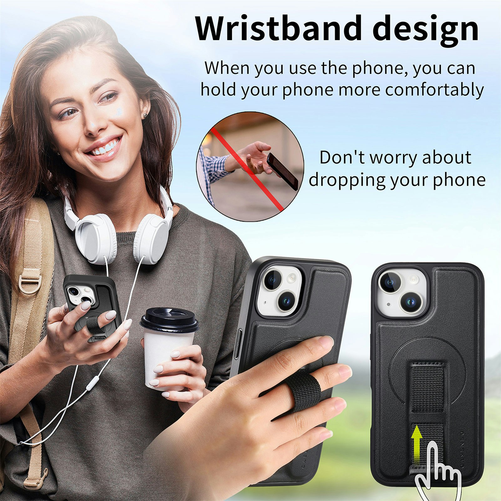 iPhone 15 Plånbok med MagSafe-skal & fingerband Svart