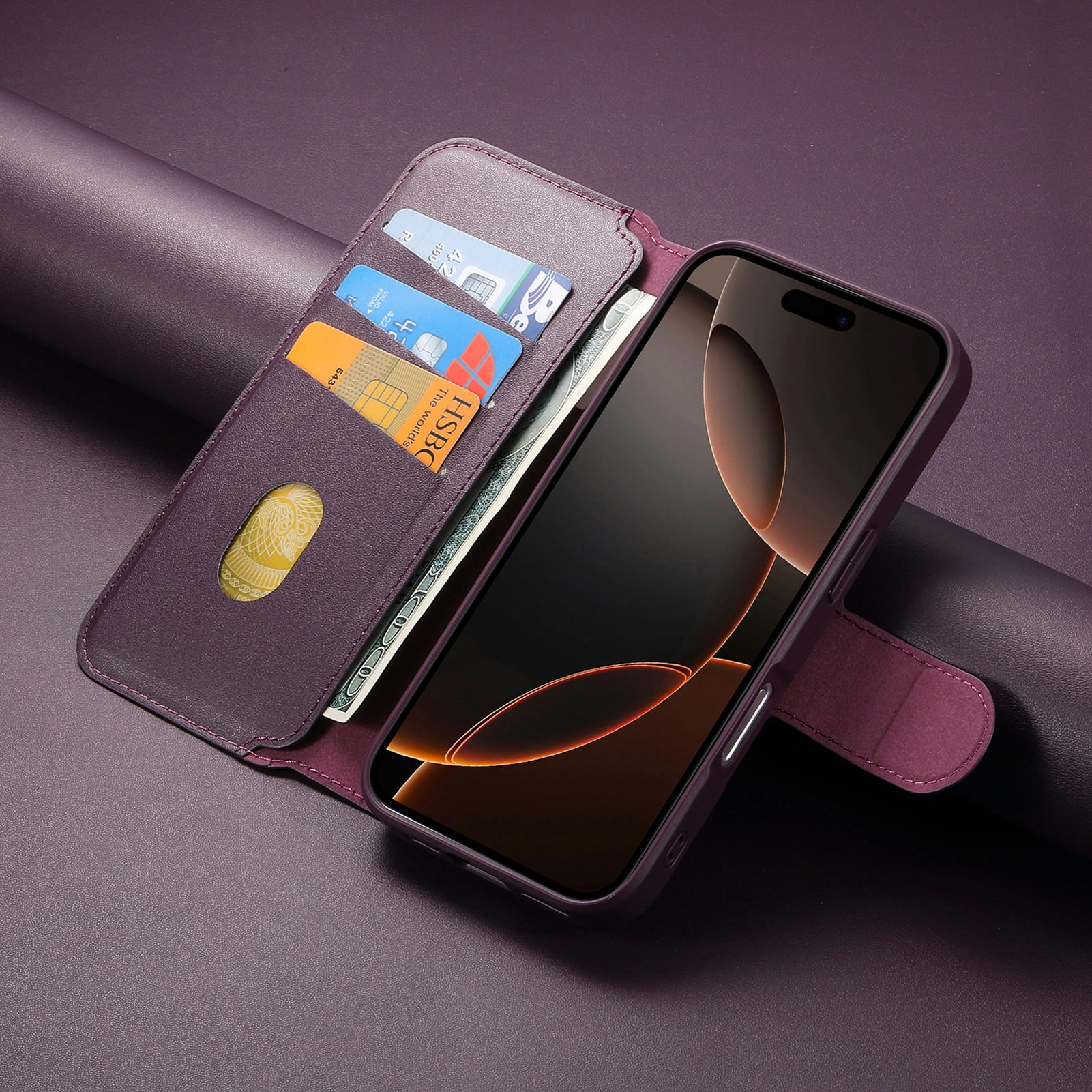 iPhone 16 Pro Max Plånbok med MagSafe-skal & fingerband Lila