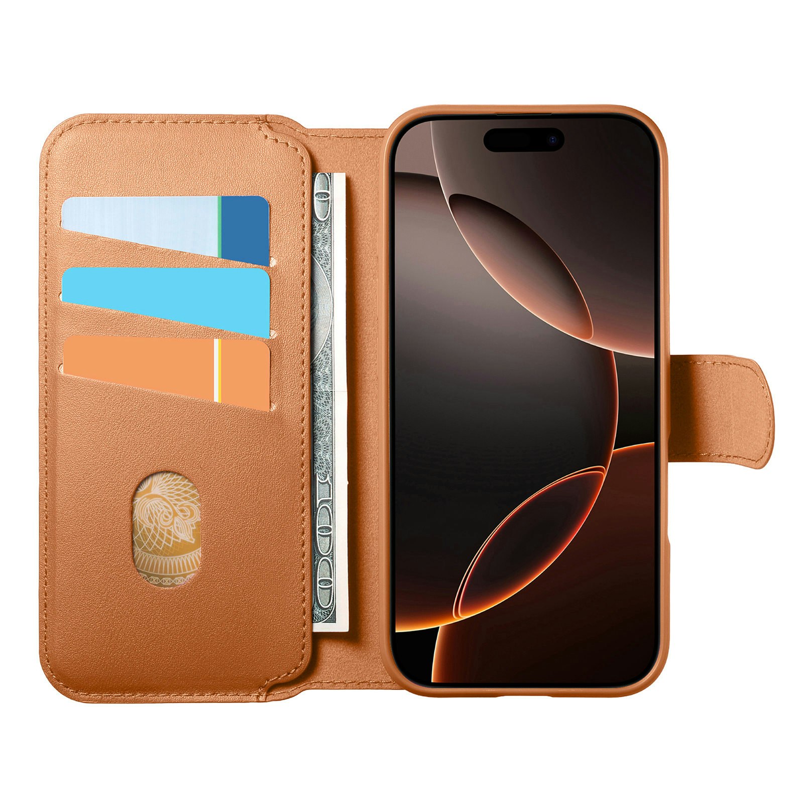 iPhone 16 Pro Max Plånbok med MagSafe-skal & fingerband Brun