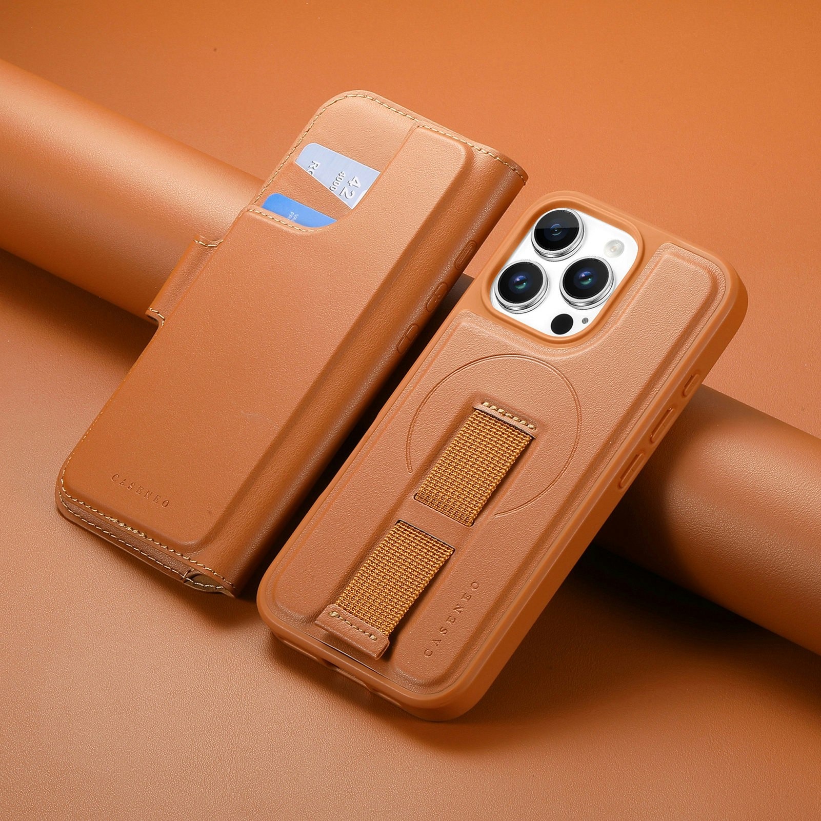 iPhone 16 Pro Max Plånbok med MagSafe-skal & fingerband Brun