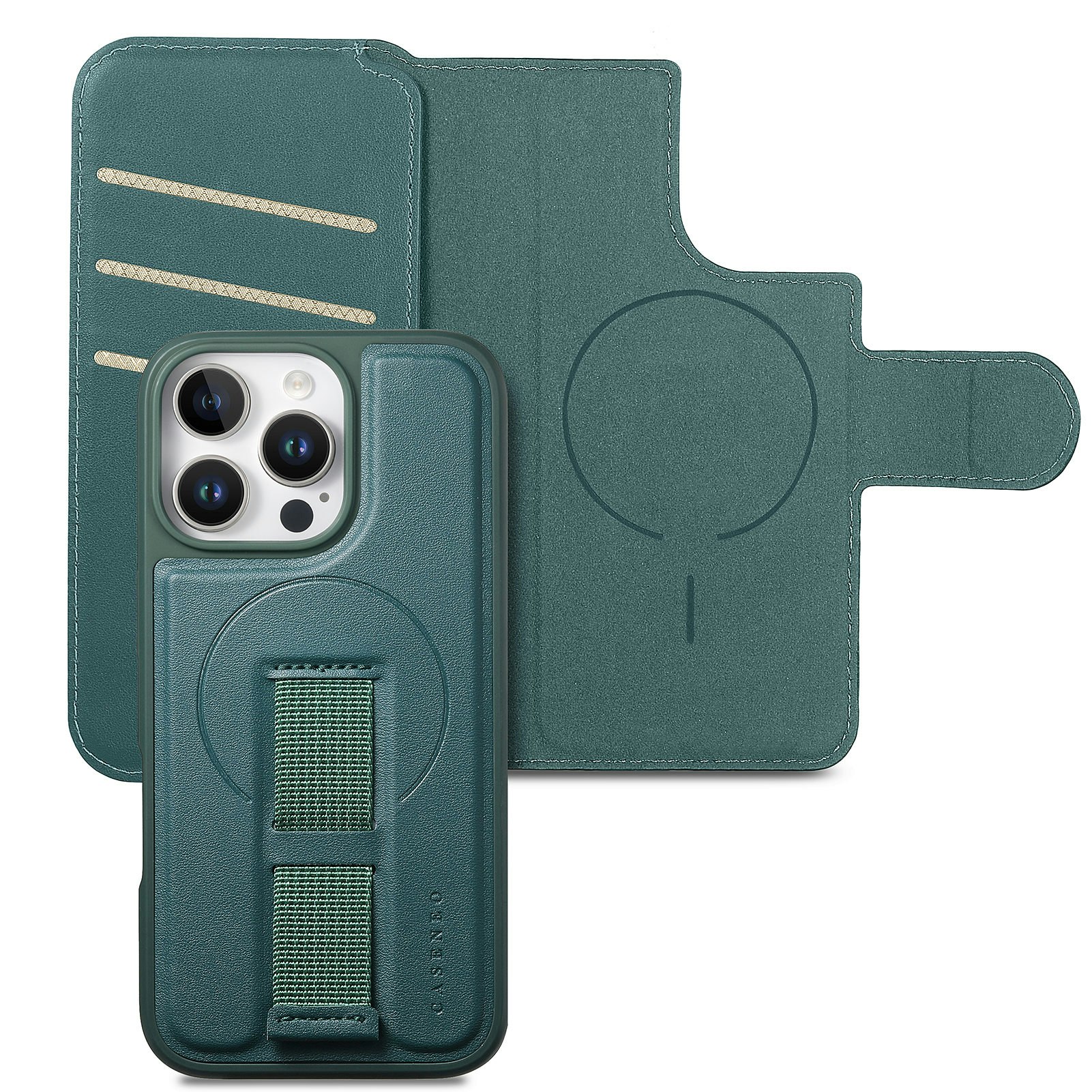 iPhone 15 Pro Plånbok med MagSafe-skal & fingerband Grön