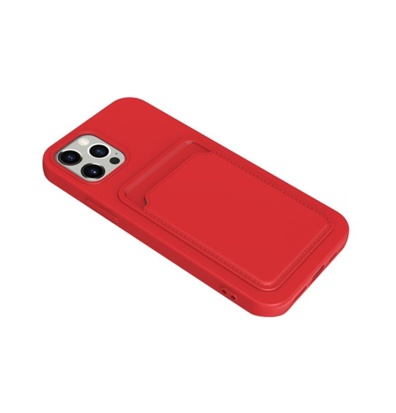 iPhone 13 Pro Max Soft Silicone Shockproof Cover with Wallet Card Slot Red