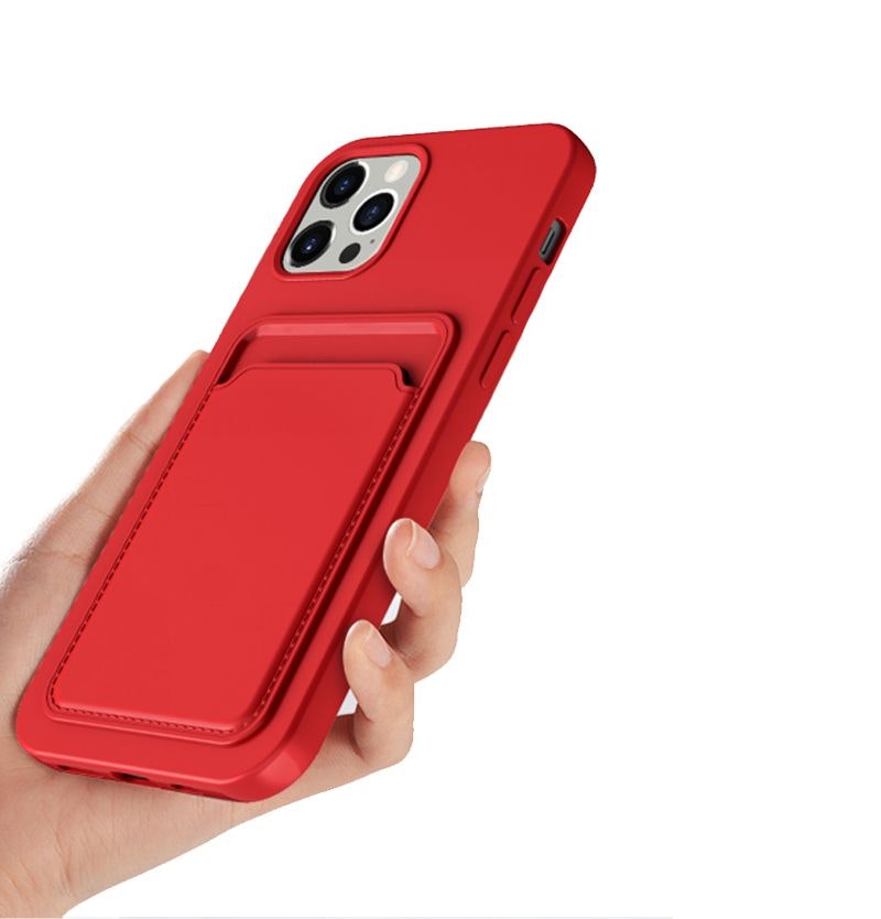 iPhone 13 mini Soft Silicone Shockproof Cover with Wallet Card Slot Red