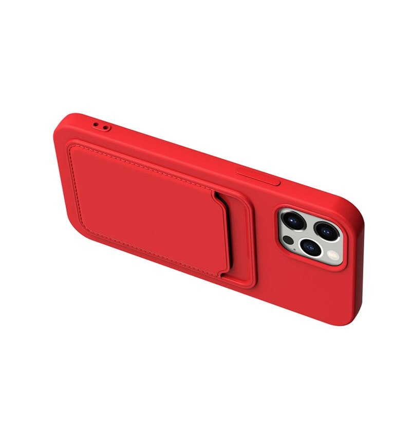 iPhone 13 mini Soft Silicone Shockproof Cover with Wallet Card Slot Red