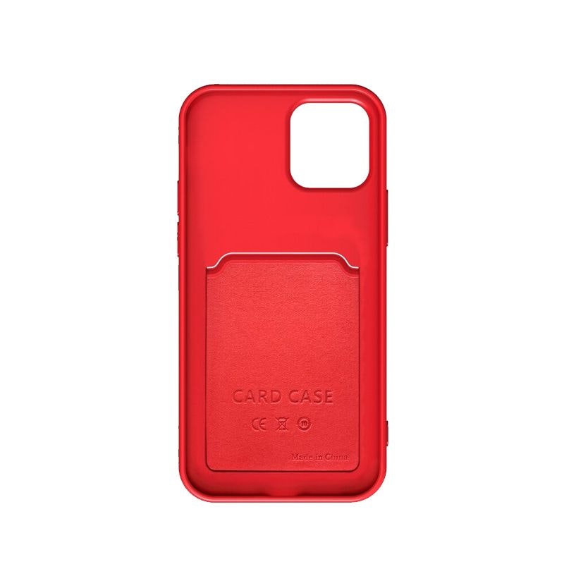 iPhone 13 mini Soft Silicone Shockproof Cover with Wallet Card Slot Red