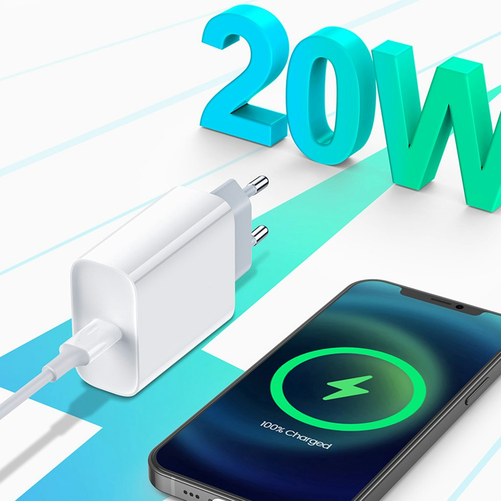 iPhone 20W strömadapter PD + 1M USB-C till lightning kabel