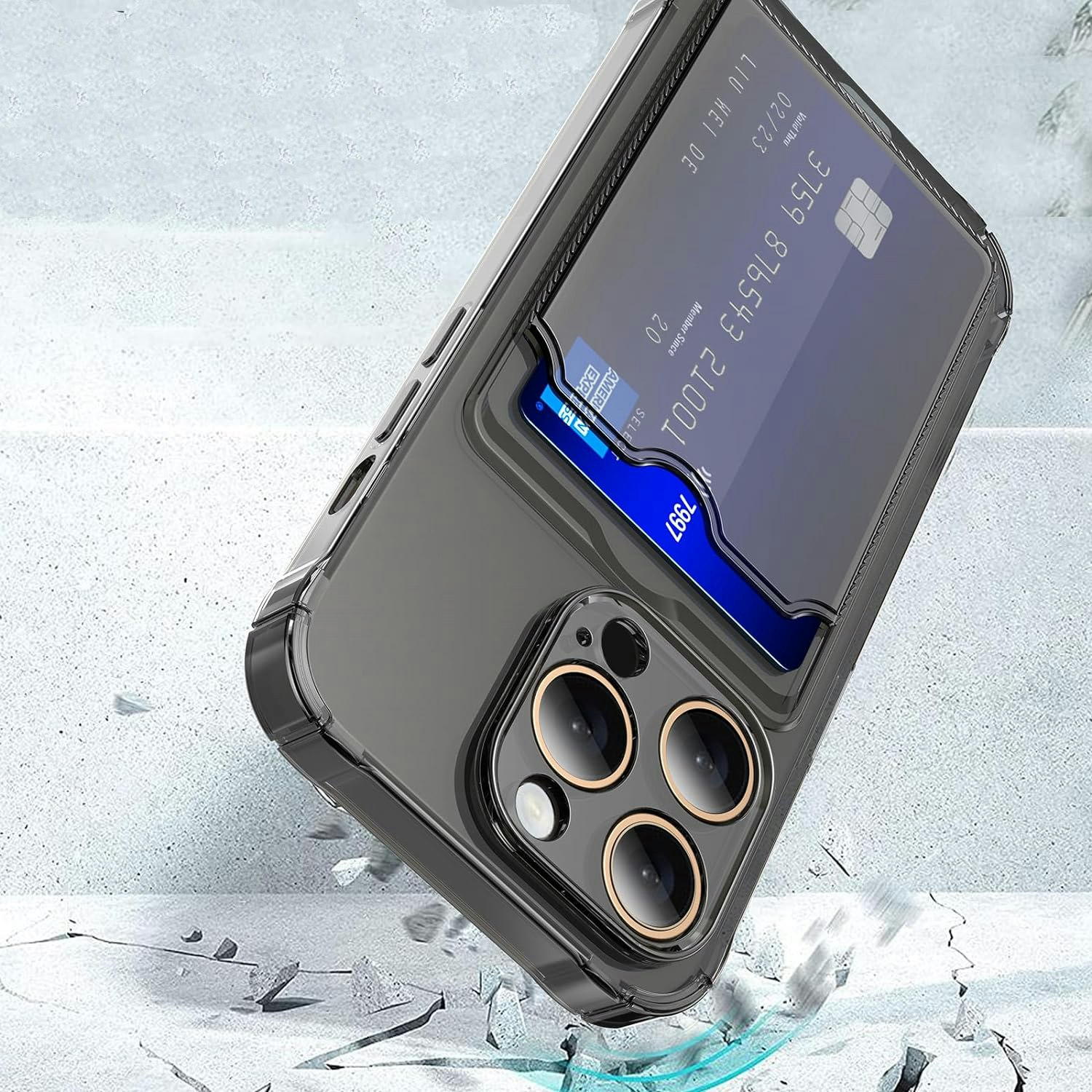 iPhone 15 Pro Max Stöttåligt Skal med Kortfack-Transparent Grå