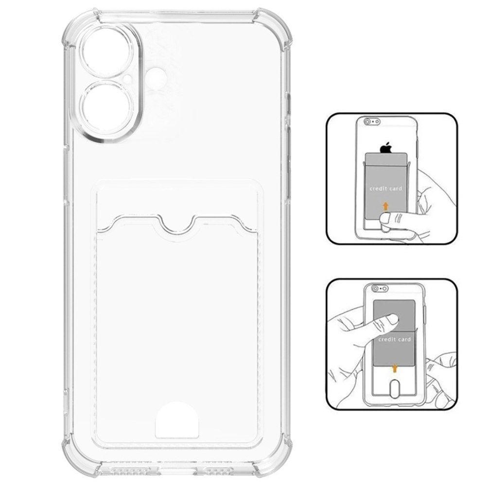 iPhone 16 Plus Stöttåligt Skal med Kortfack-Transparent