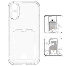 iPhone 16 Plus Stöttåligt Skal med Kortfack-Transparent