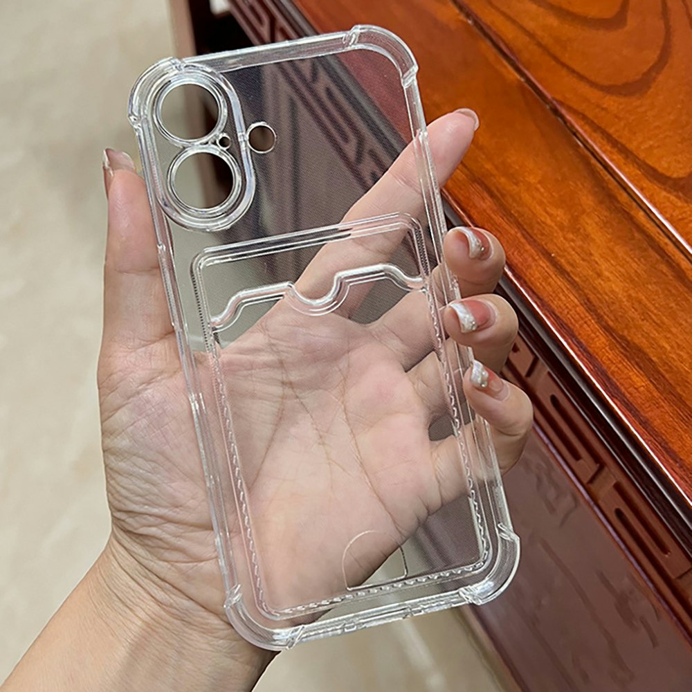 iPhone 16 Plus Stöttåligt Skal med Kortfack-Transparent