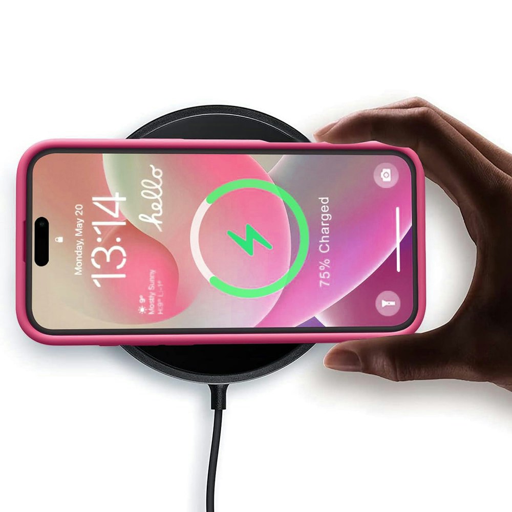 iPhone 16 MC Silikonskal Cerise färg