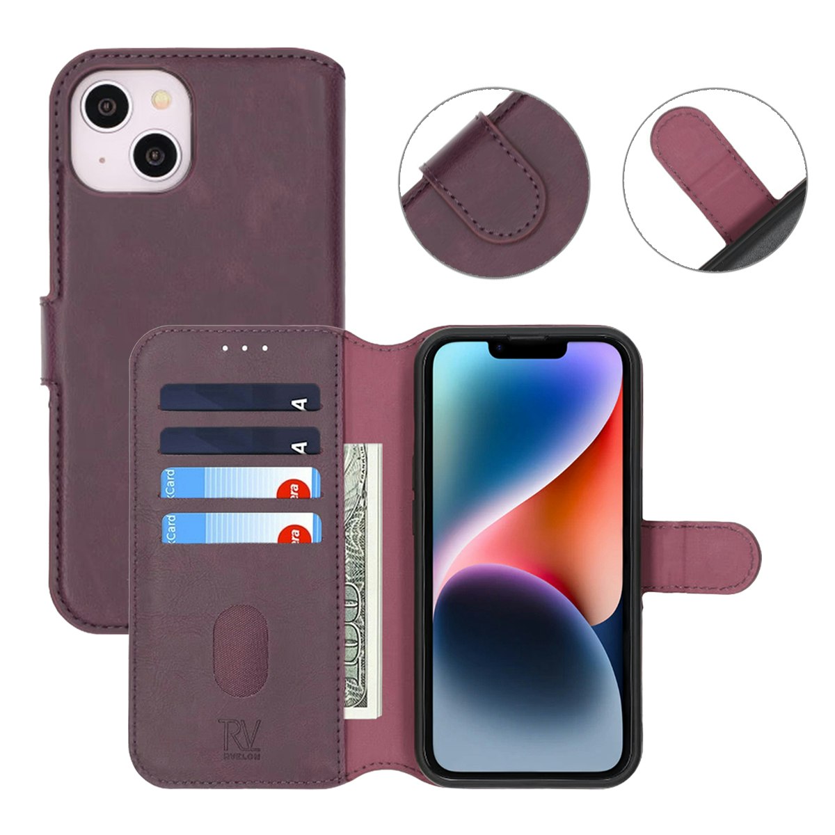 iPhone 14 Wallet Case Magnet Dark Cherry