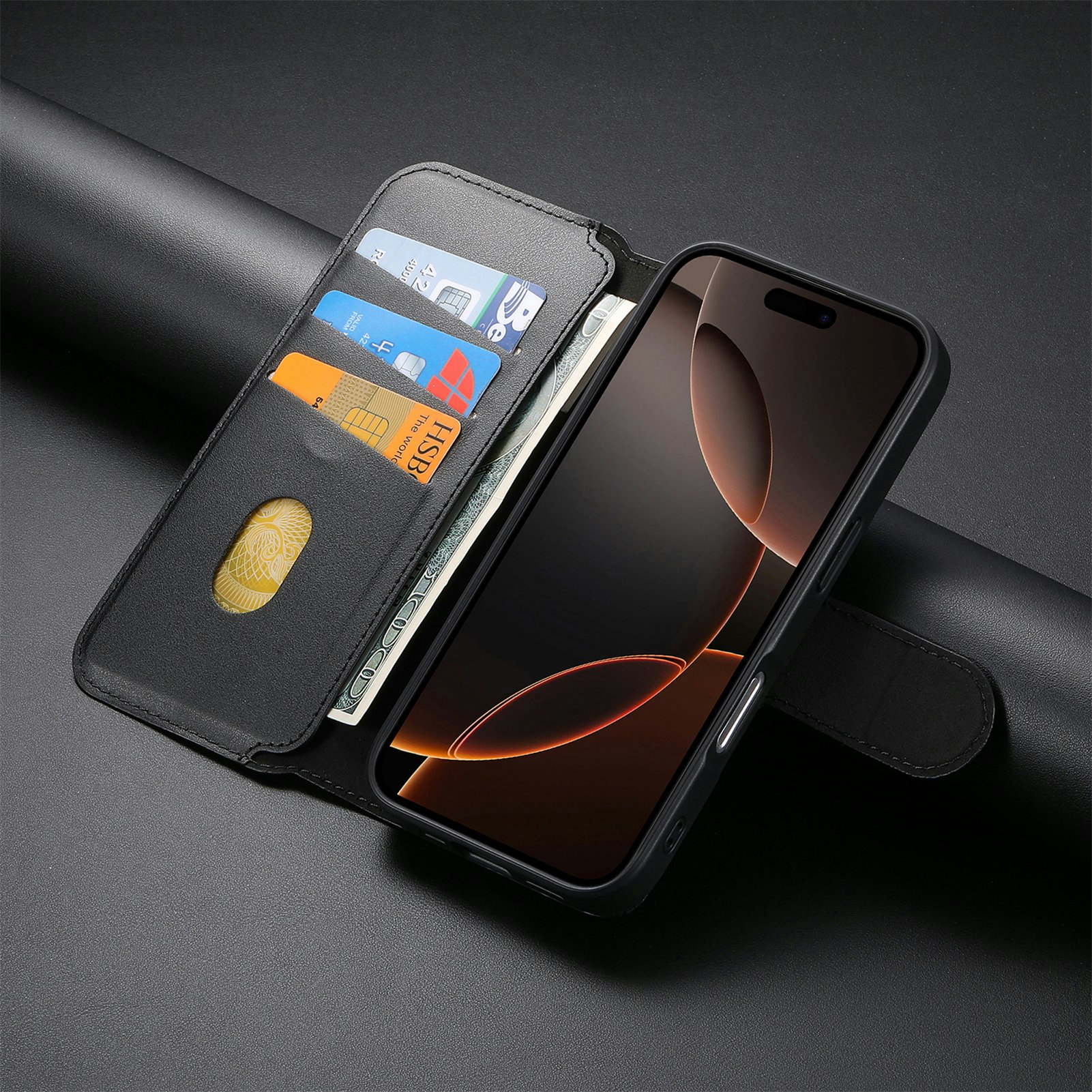 iPhone 13 Plånbok med MagSafe-skal & fingerband Svart