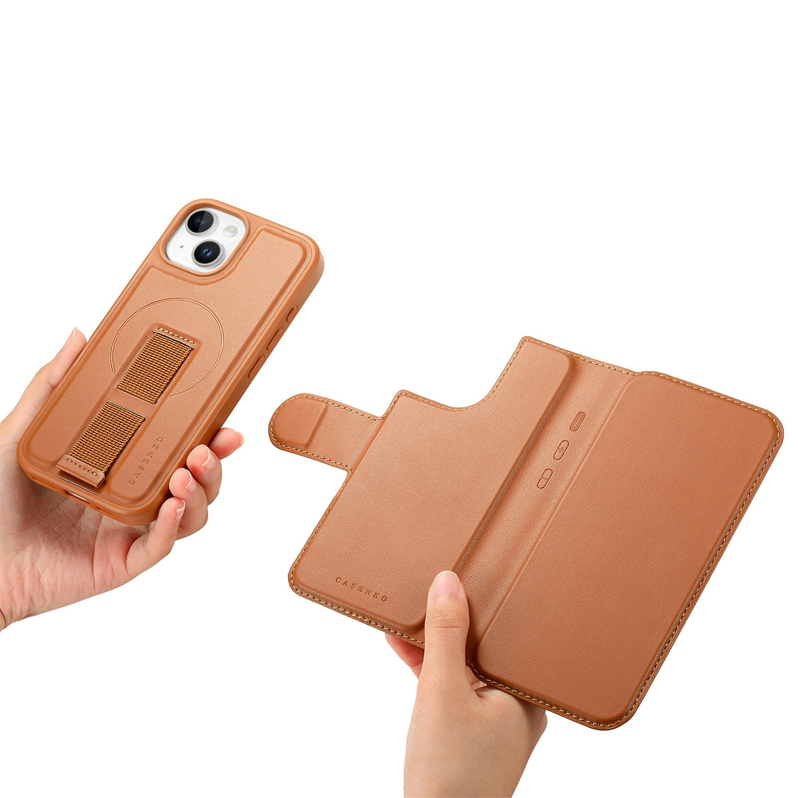 iPhone 13 Plånbok med MagSafe-skal & fingerband Brun