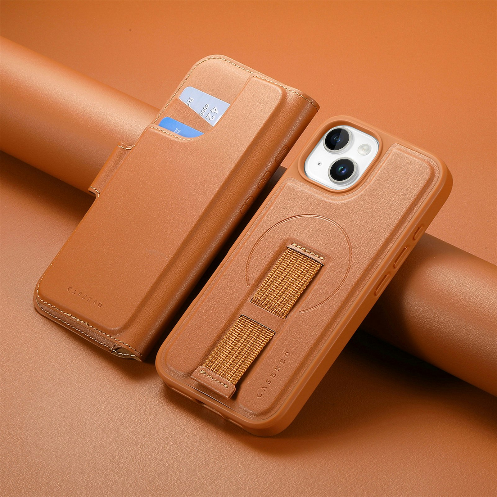 iPhone 13 Plånbok med MagSafe-skal & fingerband Brun