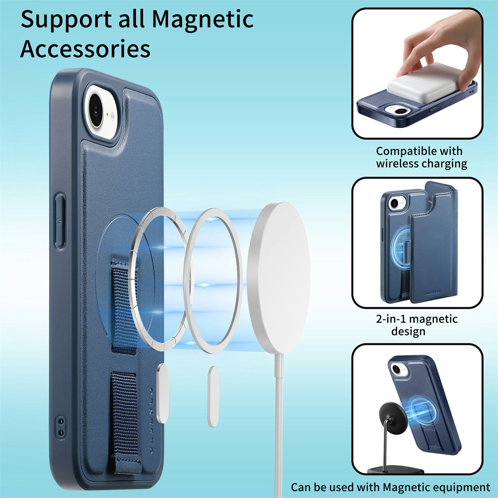 iPhone 16e Plånbok med MagSafe-skal & fingerband Blå