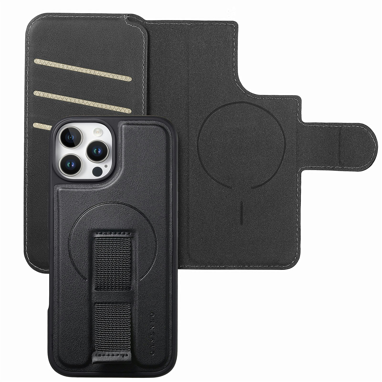 iPhone 12-12 Pro Plånbok med MagSafe-skal & fingerband Svart