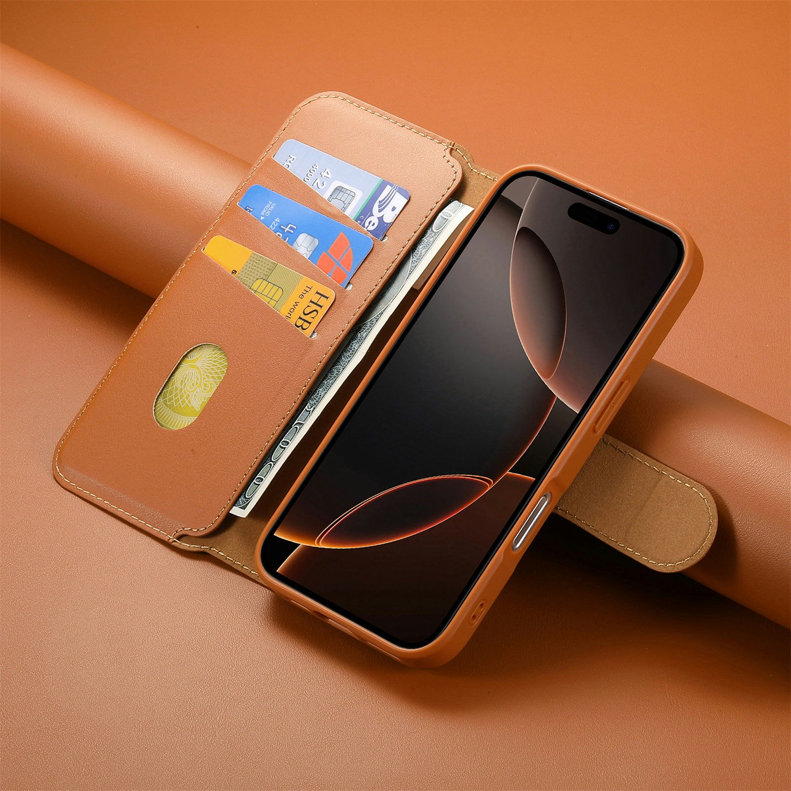 iPhone 12-12 Pro Plånbok med MagSafe-skal & fingerband Brun
