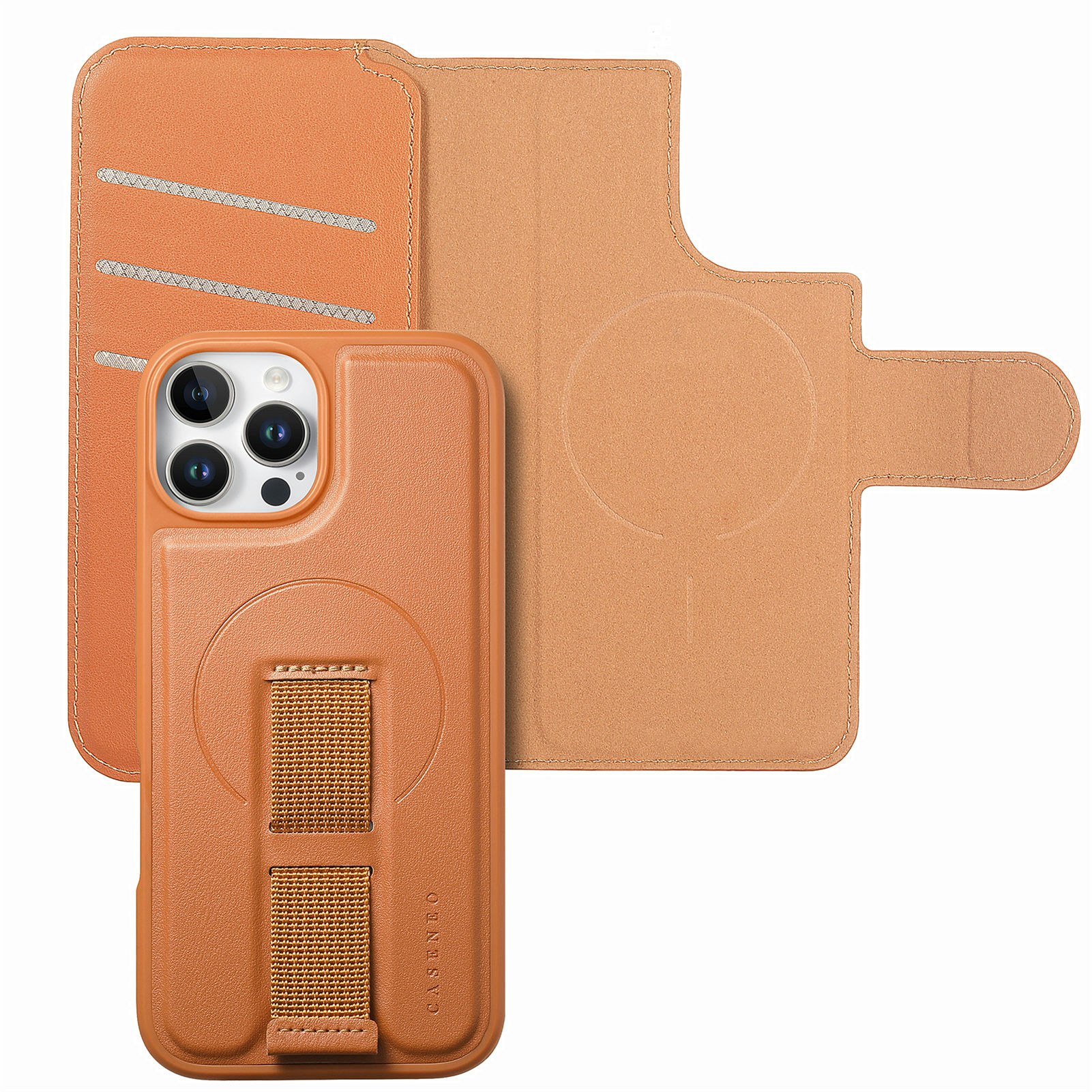 iPhone 12-12 Pro Plånbok med MagSafe-skal & fingerband Brun