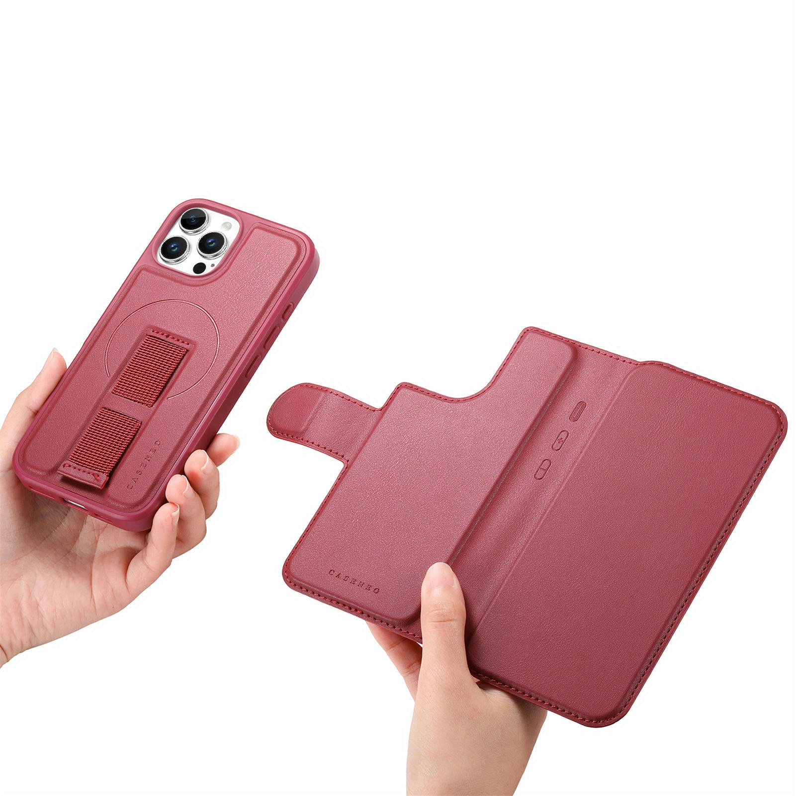 iPhone 12-12 Pro Plånbok med MagSafe-skal & fingerband Röd