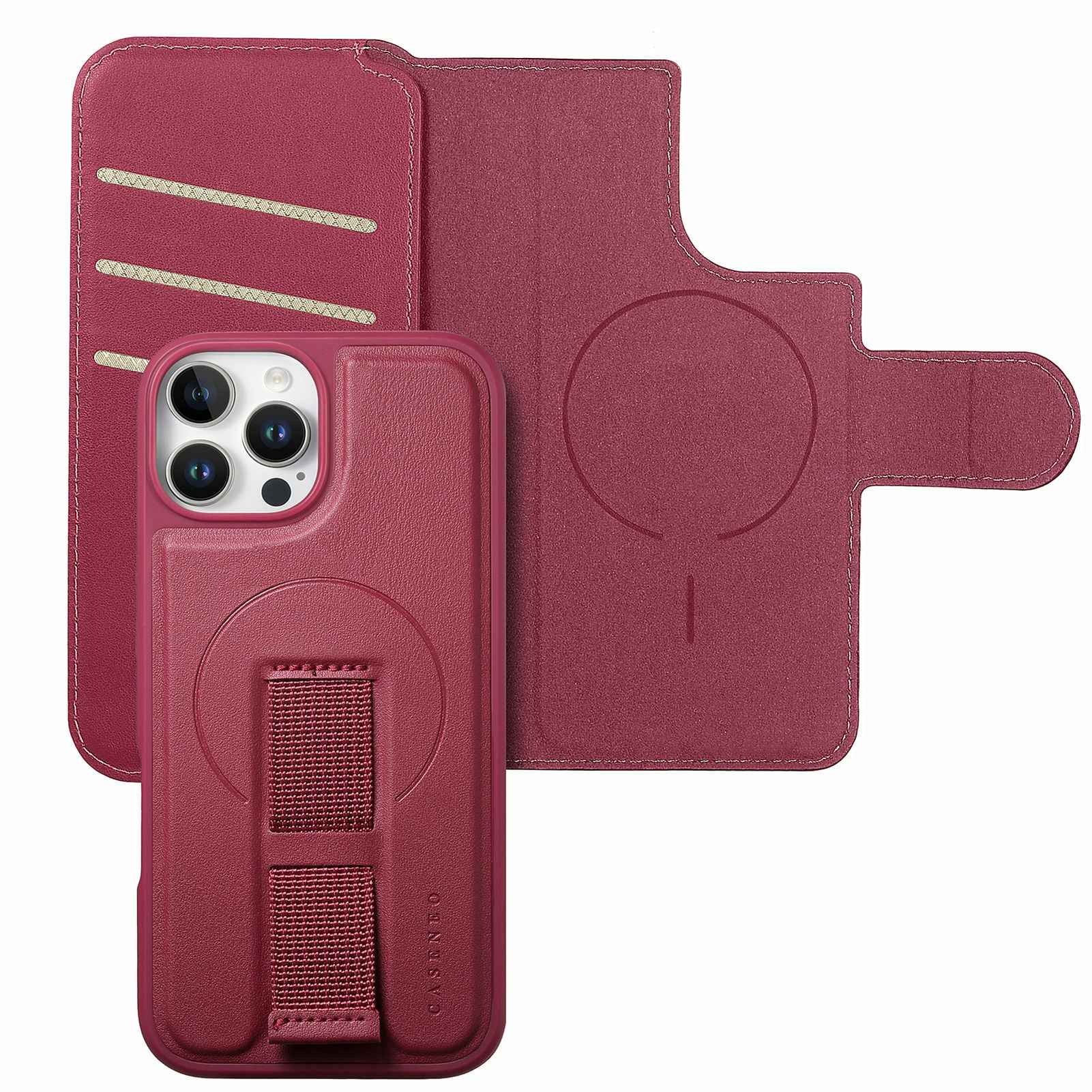 iPhone 12-12 Pro Plånbok med MagSafe-skal & fingerband Röd