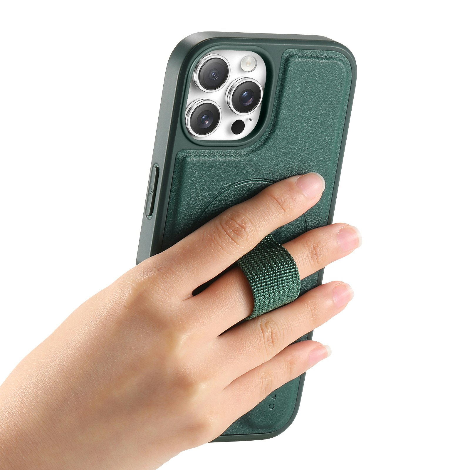 iPhone 12-12 Pro Plånbok med MagSafe-skal & fingerband Grön