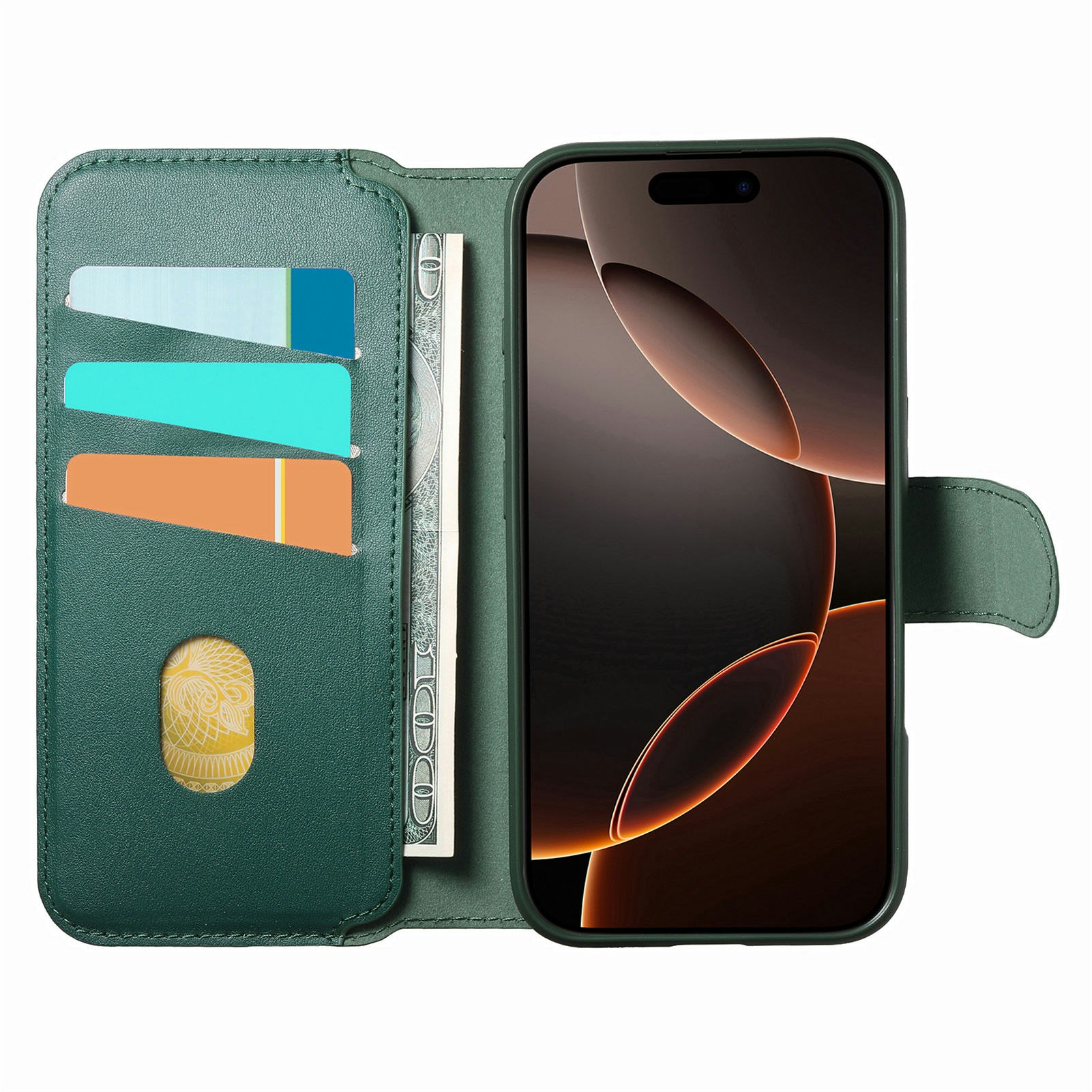 iPhone 12-12 Pro Plånbok med MagSafe-skal & fingerband Grön