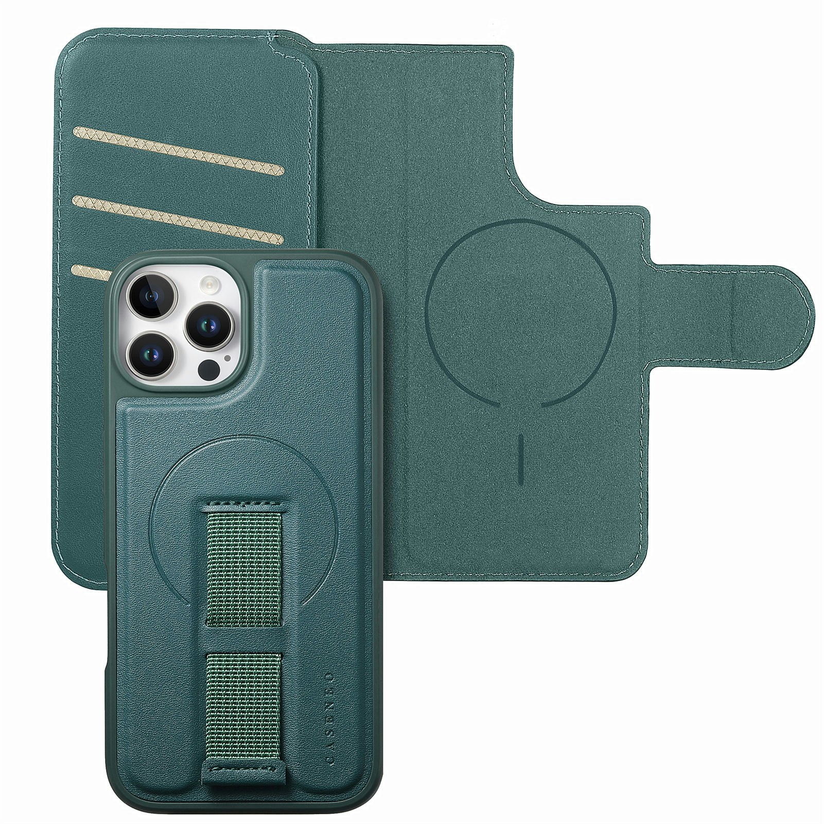 iPhone 12-12 Pro Plånbok med MagSafe-skal & fingerband Grön